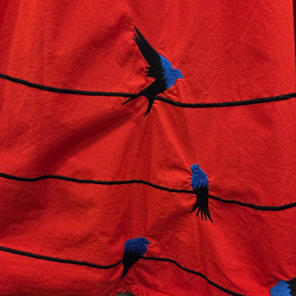 eShakti Embroidered Midi Dress Women's Size 1X 16W Bird Rockabilly Pockets - Picture 6 of 16
